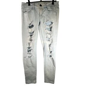 American Eagle Acid Washed Blue Distressed Super Stretch Skinny Jeans 6